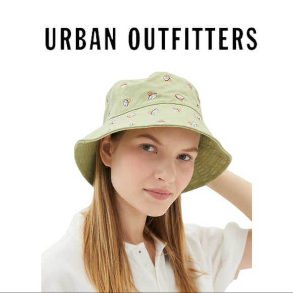 NWOT Urban Outfitters UO Embroidered Icon Green Mushroom Bucket Hat - Picture 2 of 2